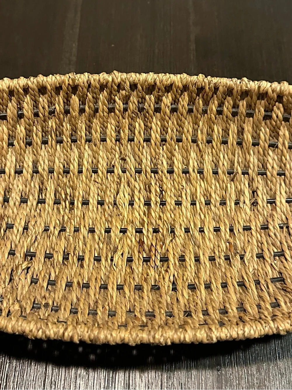 Vintage BURLINGTON BASKET CO Woven Gondola Boat Tray Wood Handles